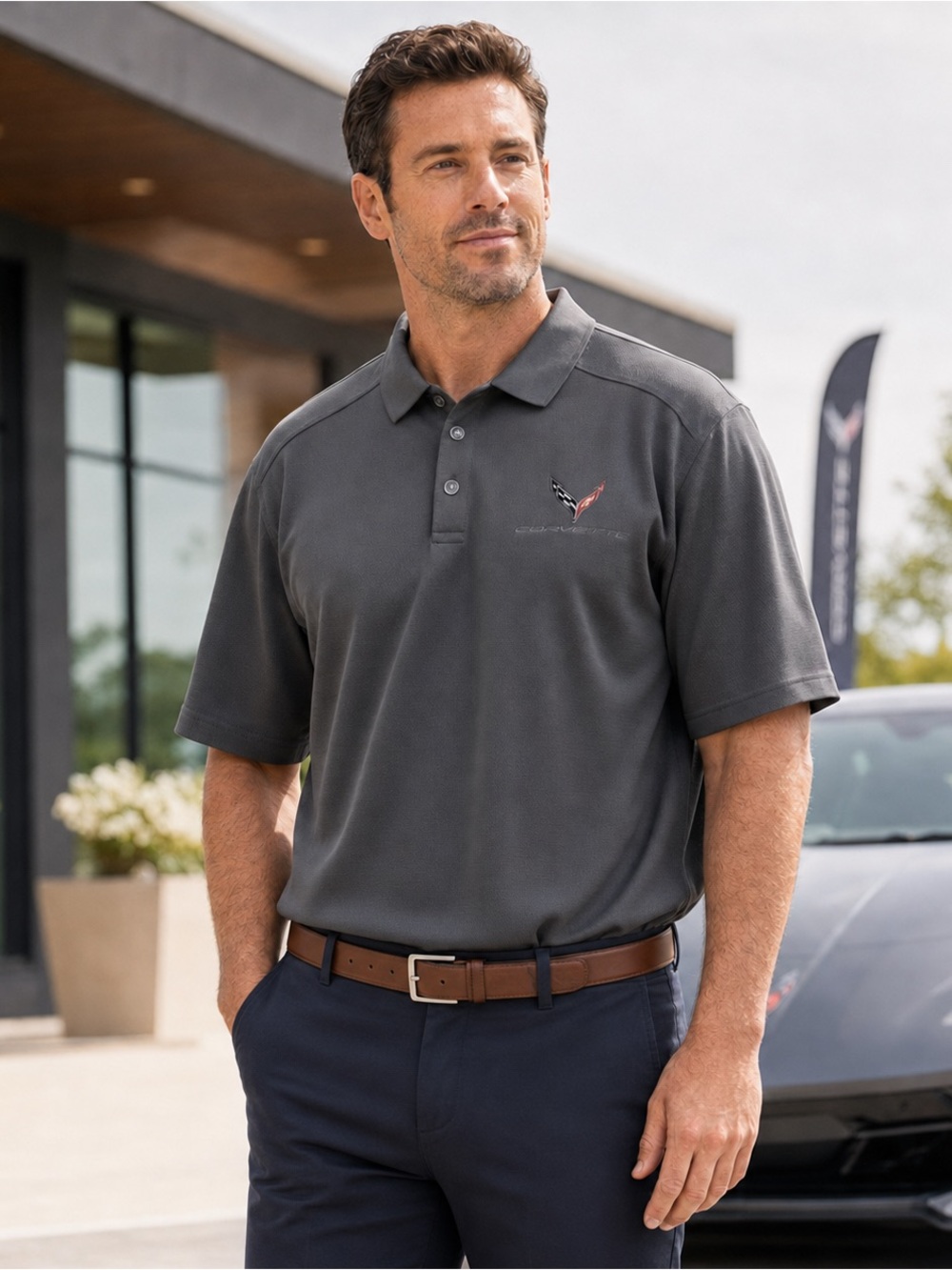Callaway C8 Corvette Gray Birdseye Opti-Dri Performance Golf Polo Shirt Size L